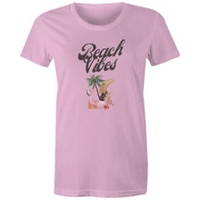 Load image into Gallery viewer, Embrace the essence of summer with our 'Beach Vibes' retro t-shirt for women. Crafted from soft, breathable fabric, this tee is perfect for sun-soaked days by the sea. Featuring a vibrant design that captures the spirit of the beach, it's ideal for anyone looking to add a splash of fun to their wardrobe.