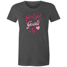 Load image into Gallery viewer, Wear your ambitions proudly with our 'Girl Got Goals' affirmation t-shirt. This motivational tee combines style with purpose, featuring an inspirational message to keep you focused. Shop now for empowering, positive quote t-shirts that inspire confidence and action every day!
