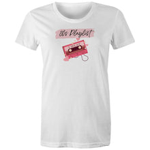 Load image into Gallery viewer, Step into nostalgia with our '80s Playlist' organic t-shirt—a perfect mix of comfort and style. Embrace retro vibes with a design that nods to the days of filling cassette tapes with your favourite tunes. Crafted on sustainable fabric, this tee elevates your wardrobe and supports the environment. Shop now!