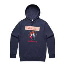Load image into Gallery viewer, Wrap yourself in the warmth of our 'Endless Love' women's hoodie. This cosy, relaxed fit hoodie is the perfect blend of comfort and style, making it a must-have in fashionable oversized streetwear. Perfect for those who appreciate apparel with a retro twist!