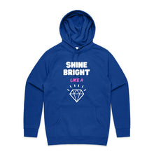 Load image into Gallery viewer, Step into comfort and style with our women's relaxed fit hoodie featuring the uplifting message 'Shine Bright Like a Diamond.' This fashionable oversized hoodie combines a modern look with a cosy, relaxed fit, making it a must-have addition to your casual wardrobe. Elevate your everyday style effortlessly.