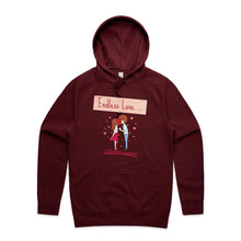 Load image into Gallery viewer, Wrap yourself in the warmth of our 'Endless Love' women's hoodie. This cosy, relaxed fit hoodie is the perfect blend of comfort and style, making it a must-have in fashionable oversized streetwear. Perfect for those who appreciate apparel with a retro twist!
