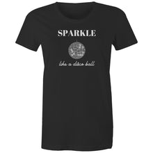 Load image into Gallery viewer, Elevate your style with our women's 100% organic t-shirt featuring the slogan 'Sparkle Like a Disco Ball.' Made from premium sustainable organic cotton, this eco-friendly tee combines top-quality comfort with a chic design. Discover the best in organic clothing and shine in eco-conscious fashion.