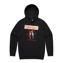 Load image into Gallery viewer, Wrap yourself in the warmth of our 'Endless Love' women's hoodie. This cosy, relaxed fit hoodie is the perfect blend of comfort and style, making it a must-have in fashionable oversized streetwear. Perfect for those who appreciate apparel with a retro twist!