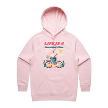 Load image into Gallery viewer, Discover our chic and fashionable women's regular fit hoodie, featuring the uplifting slogan 'Life is a beautiful ride.' Perfect for casual street style, this high-quality designer hoodie blends comfort and style. Shop the latest trendy, premium women's hoodie collection for your go-to look!
