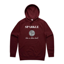 Load image into Gallery viewer, Shine in style with our women's hoodie featuring the slogan 'Sparkle Like a Disco Ball.' This fashionable, oversized hoodie offers a modern, relaxed fit perfect for any occasion. Elevate your casual wardrobe with this must-have piece, ideal for those who love trendy, oversize women's hoodies.