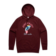 Load image into Gallery viewer, Stay stylish and comfortable with our 'Just Enjoy the Ride' women's hoodie. This relaxed-fit, fashionable, oversized hoodie is perfect for casual streetwear. Ideal for anyone who loves hoodies that combine comfort, style, and an empowering message to enjoy life’s journey.