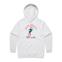 Load image into Gallery viewer, Embrace casual street style with our 'Just Enjoy the Ride' women's hoodie. This chic and fashionable hoodie combines comfort with an empowering message, making it a standout piece in any wardrobe. Part of our premium women's hoodie collection, it’s perfect for effortless everyday style.