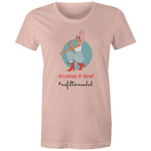 Load image into Gallery viewer, Step out confidently with our women's message t-shirt that proclaims 'Keeping it Real - #no filter needed.' This empowering quote t-shirt embodies authenticity and positive vibes. Perfect for those who value women's inspirational messages and self-expression. Get yours and keep it real!