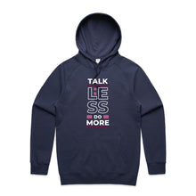 Load image into Gallery viewer, Stay cosy and stylish in our women's relaxed fit hoodie featuring the motivational message, "Talk Less, Do More." This modern, oversized hoodie combines fashion and function, offering a comfortable fit perfect for those who love fashionable, oversized women's hoodies.