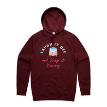 Load image into Gallery viewer, Discover our women's relaxed fit hoodie featuring the empowering slogan 'Laugh it Off and Keep It Moving.' Perfect for casual outings, this modern oversize hoodie blends comfort with style, making it a must-have for anyone who loves fashionable oversize hoodies.
