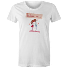 Load image into Gallery viewer, Embrace eco-friendly fashion with our 'Endless Love' 100% organic t-shirt. This premium, sustainable tee showcases your style and affection with a timeless message. Shop top-quality organic clothing in Australia and wear your love proudly with the best organic t-shirts around.