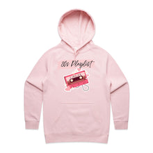 Load image into Gallery viewer, Discover our high-quality, premium women's pocket hoodie with the retro design - '80's Playlist'. Perfect for casual street style, this hoodie brings back the nostalgia of crafting the perfect mixtape on a cassette. Stay cosy and stylish with this must-have addition to your wardrobe.