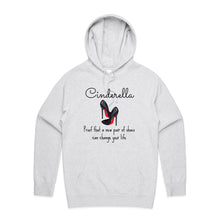 Load image into Gallery viewer, Discover our relaxed fit hoodie featuring the slogan: "Cinderella - proof that a new pair of shoes can change your life." Perfect for those who love fashionable oversized hoodies, and trendy unisex streetwear. Elevate your style with this timeless and comfy statement piece today!