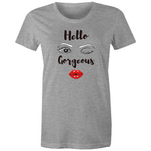 Load image into Gallery viewer, Step into iconic retro style with our 'Hello Gorgeous' women's graphic t-shirt. This retro-inspired tee adds a chic, playful touch to any wardrobe. Perfect for those who love bold, stylish graphic t-shirts with a timeless flair.