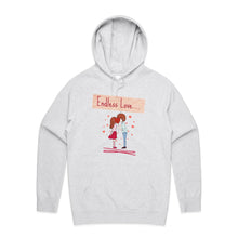 Load image into Gallery viewer, Wrap yourself in the warmth of our 'Endless Love' women's hoodie. This cosy, relaxed fit hoodie is the perfect blend of comfort and style, making it a must-have in fashionable oversized streetwear. Perfect for those who appreciate apparel with a retro twist!