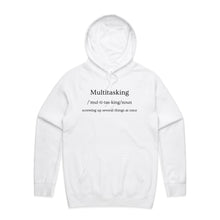 Load image into Gallery viewer, Explore our women's relaxed fit hoodie with the witty message 'Multitasking - Screwing Up Several Things at Once.' This modern, fashionable oversized hoodie offers the perfect blend of comfort and style. Ideal for those who love relaxed fit and chic, contemporary fashion.