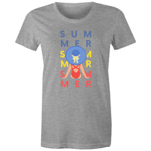 Load image into Gallery viewer, Celebrate the season with our women's retro t-shirt featuring a vibrant 'Summertime' slogan and graphic. This iconic retro wear piece is perfect for adding a nostalgic touch to your wardrobe. Ideal for fans of retro-inspired fashion, our t-shirt blends style and comfort effortlessly.