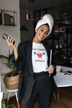 Load image into Gallery viewer, Stay empowered with our women's 100% organic t-shirt featuring the slogan 'Stay Strong and Power On.' Crafted from premium sustainable organic cotton, this eco-friendly tee offers top-quality comfort and style. Discover the best in organic clothing and wear your strength with pride.