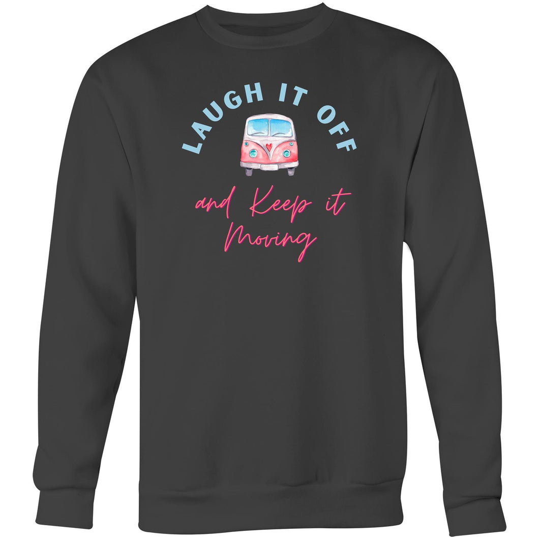 Stay cosy and motivated with our women's relaxed fit sweatshirt featuring the slogan 'Laugh it Off and Keep it Moving.' Perfect for those who love comfortable, fashionable oversized apparel. This modern sweatshirt combines style and a positive message, ensuring you move through your day with ease and inspiration.