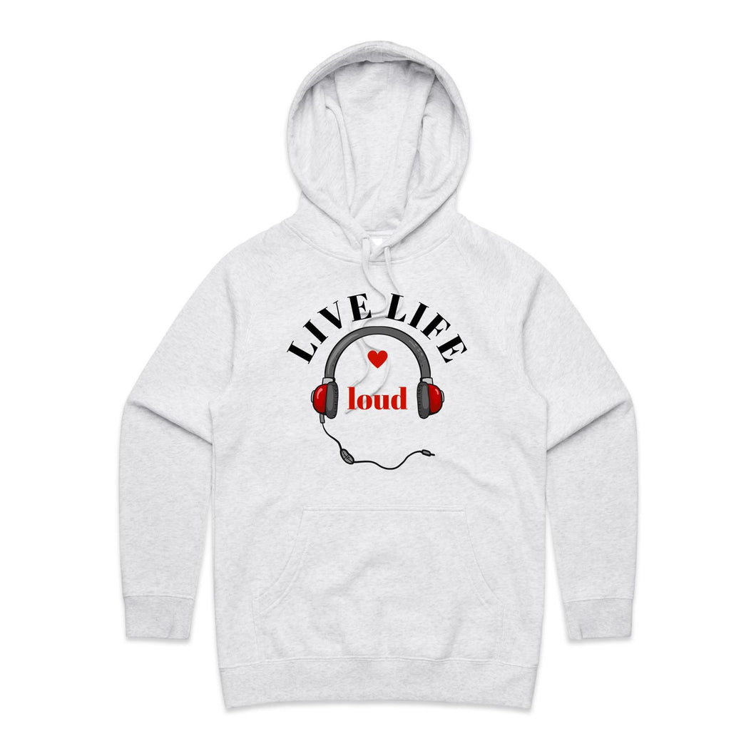 Discover our 'Live Life Loud' women's regular fit hoodie, blending casual street style with chic, designer appeal. Crafted from high-quality materials, this fashionable hoodie is part of our premium women's hoodie collection, offering the latest in urban hoodie style for bold, confident looks.