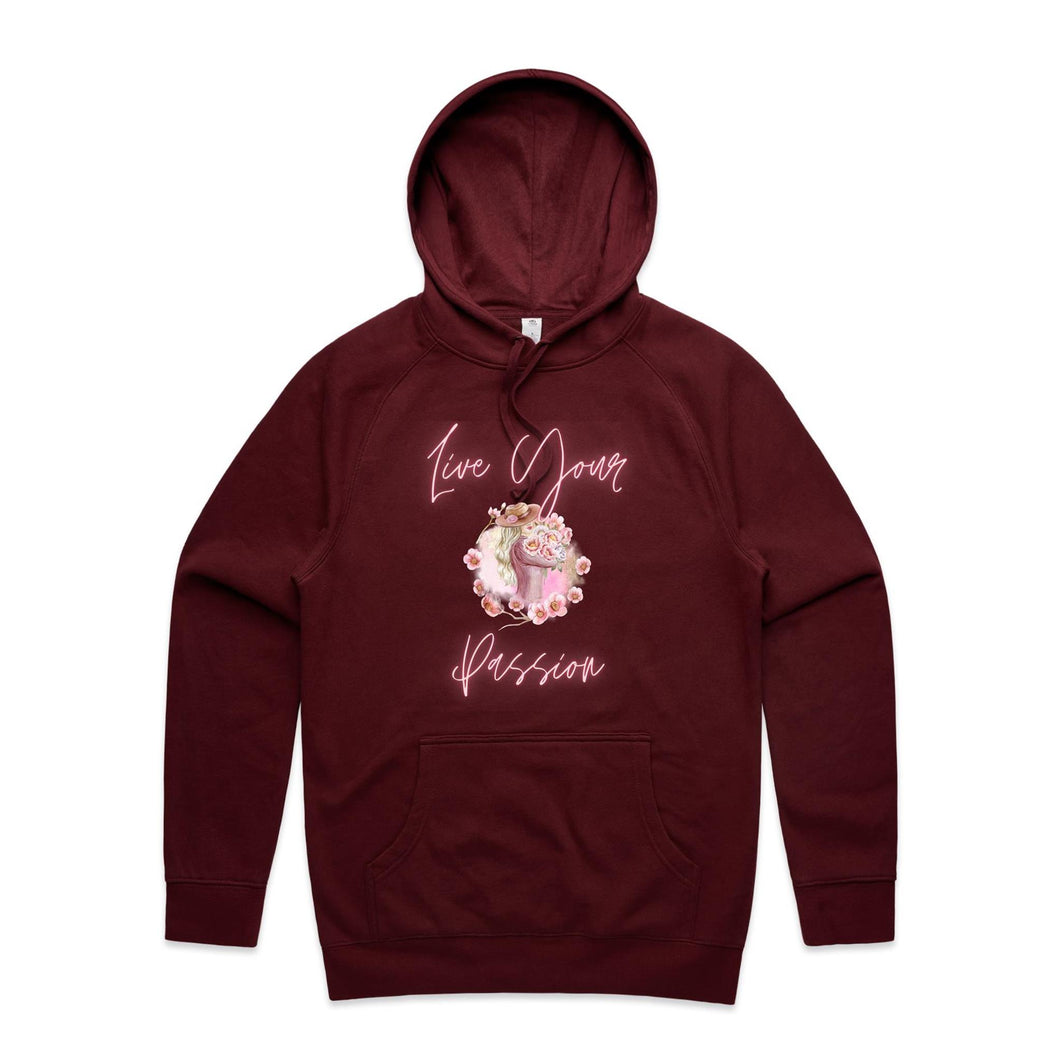 Elevate your style with our women's relaxed fit hoodie, featuring the inspiring slogan 'Live Your Passion.' This modern, oversized hoodie combines fashion and comfort, making it a go-to for casual, cosy days. Perfect for those who love trendy, fashionable oversize hoodies.