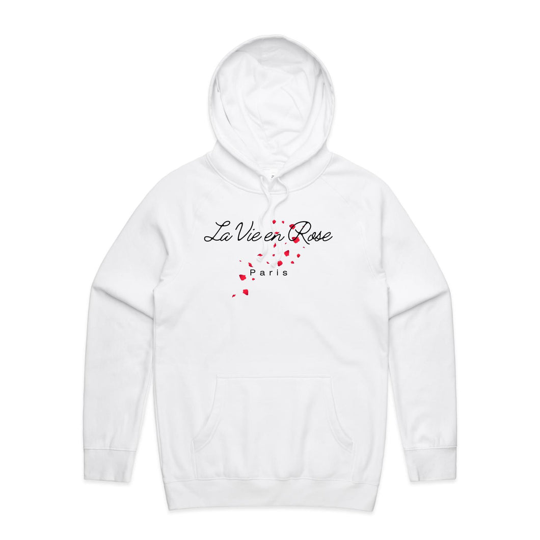 Embrace comfort and style with our women's relaxed fit hoodie featuring the message 'La Vie en Rose.' This modern, fashionable, oversized hoodie offers a cosy feel and a chic look, perfect for adding a touch of elegance to your casual wardrobe.