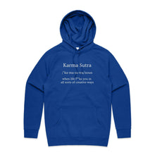 Load image into Gallery viewer, Stay effortlessly stylish with our women&#39;s relaxed fit hoodie featuring the bold message &#39;Karma Sutra - when life f**ks you in all sorts of creative ways.&#39; This fashionable oversized hoodie offers a modern, laid-back vibe perfect for those who love trendy, relaxed fits and bold statements.
