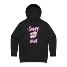 Load image into Gallery viewer, Own your sass with the ‘Sassy Since Birth’ pocket hoodie – featuring a bold graphic design and cosy cotton blend. Perfect for comfort with attitude.
