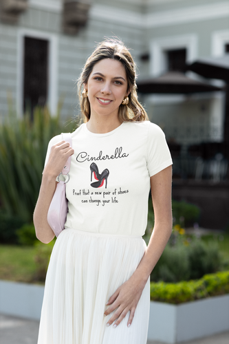 Celebrate the magic of the Cinderella story with our women's t-shirt, featuring the inspiring message 