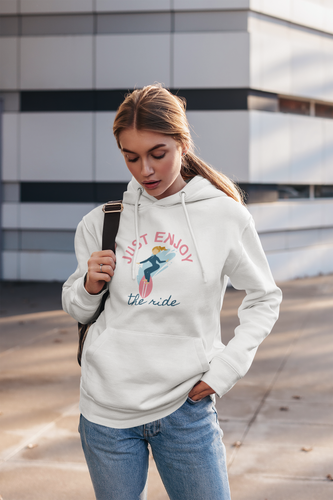 Stay stylish and comfortable with our 'Just Enjoy the Ride' women's hoodie. This relaxed-fit, fashionable, oversized hoodie is perfect for casual streetwear. Ideal for anyone who loves hoodies that combine comfort, style, and an empowering message to enjoy life’s journey.