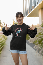Load image into Gallery viewer, Stay cosy and stylish with our heavyweight &#39;Just Enjoy the Ride&#39; women&#39;s sweatshirt. Designed for comfort, this relaxed-fit sweatshirt offers the perfect blend of fashion and function. Ideal for casual streetwear, it&#39;s a must-have for those who love comfortable, oversized, and fashionable urban apparel.
