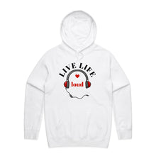 Load image into Gallery viewer, Embrace bold style with our &#39;Live Life Loud&#39; women&#39;s relaxed fit hoodie. This modern, fashionable oversized hoodie offers ultimate comfort and a trendy, laid-back look. Perfect for casual wear, it&#39;s the ideal piece for those who love chic, oversize women&#39;s hoodies with a statement.
