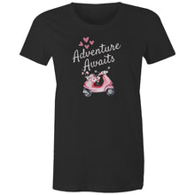 Load image into Gallery viewer, Embark on life&#39;s adventures in style with our &#39;Adventure Awaits&#39; organic t-shirt. Made from 100% organic cotton, it&#39;s soft, eco-friendly, and durable. Perfect for explorers at heart, this shirt combines comfort with a love for adventure. Wear it and let every day bring a new journey. 
