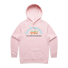 Load image into Gallery viewer, Explore our &#39;Love the Journey&#39; hoodie, a stylish addition to your casual streetwear collection. Part of our high-quality premium women&#39;s hoodies, this chic regular-fit design offers comfort and urban flair. Perfect for any adventure, it&#39;s a must-have in fashionable women&#39;s hoodies.
