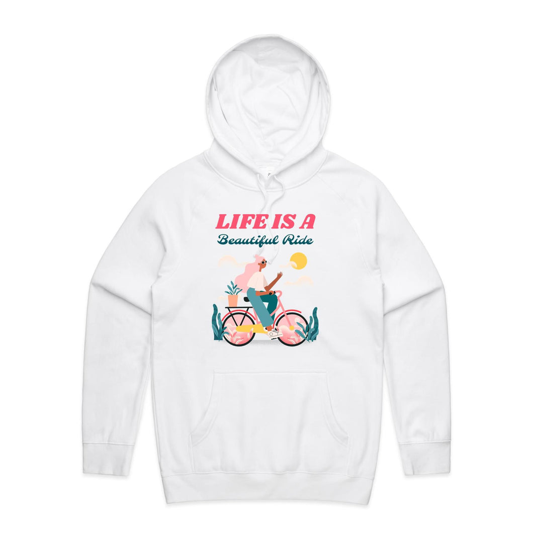 Embrace comfort and style with our fashionable oversized women's hoodie, featuring a relaxed fit and the inspiring slogan 'Life is a beautiful ride.' Perfect for a modern look, this premium hoodie offers cosy vibes while keeping you effortlessly chic. Shop now for your go-to casual staple!