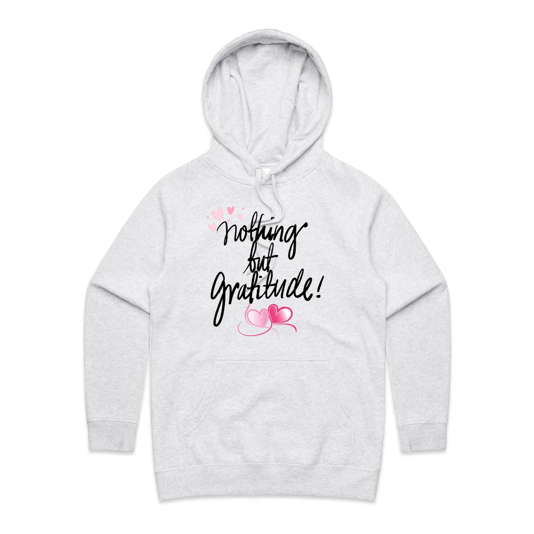 Elevate your casual street style with our chic women's hoodie from the premium collection, featuring 'Nothing but Gratitude.' This high-quality, designer hoodie combines comfort and fashion, making it the perfect addition to your wardrobe. Stylish, exclusive, and made for everyday wear.