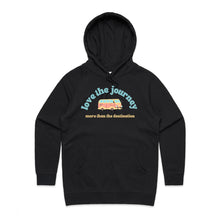 Load image into Gallery viewer, Explore our &#39;Love the Journey&#39; hoodie, a stylish addition to your casual streetwear collection. Part of our high-quality premium women&#39;s hoodies, this chic regular-fit design offers comfort and urban flair. Perfect for any adventure, it&#39;s a must-have in fashionable women&#39;s hoodies.
