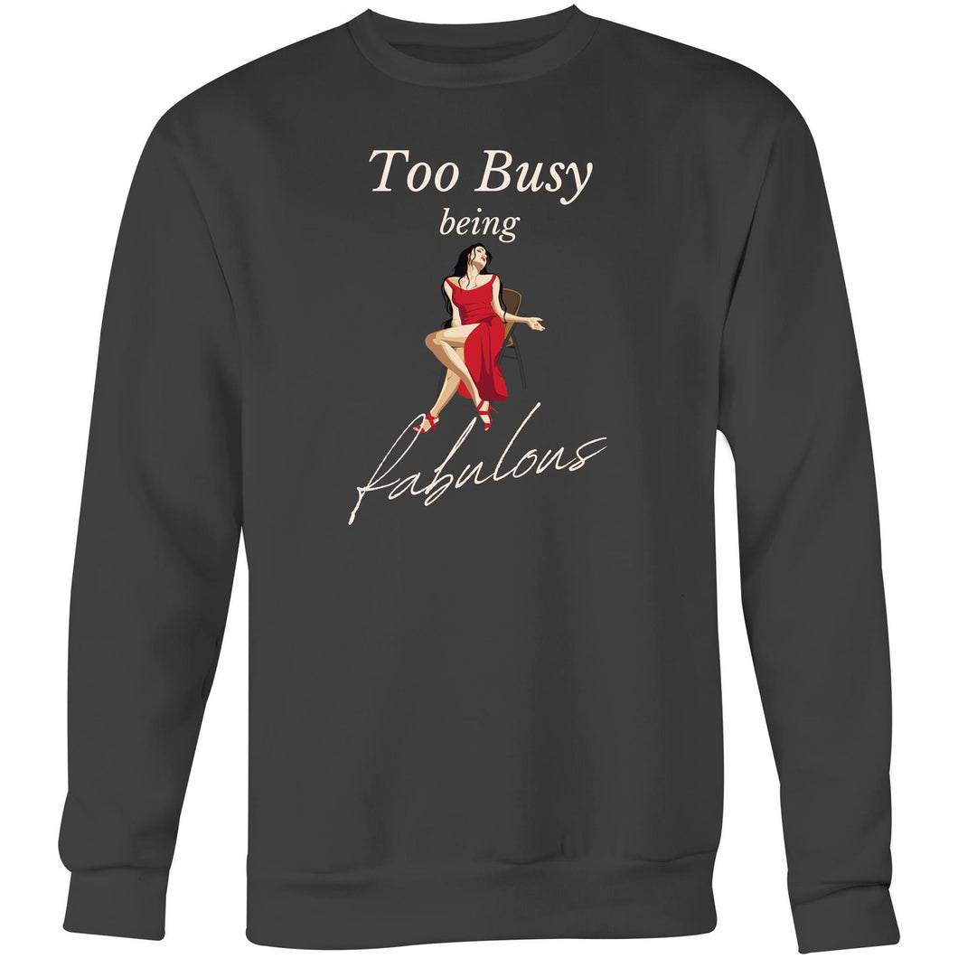 Stay cosy and stylish with our women's relaxed fit sweatshirt featuring the message 'Too Busy Being Fabulous.' This oversized sweatshirt offers a modern blend of comfort and chic style, perfect for those who love relaxed fit sweatshirts with a fashionable edge.